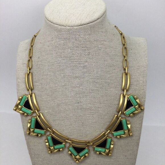 Stella & Dot Mint Green Rhinestone Geometric Statement Necklace 15" - Picture 2 of 5